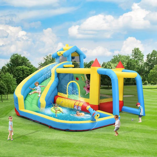 Château Gonflable - Aires de Jeux Gonflables 5 en 1 avec Toboggan, Piscine et Zones de Saut, Tissu Oxford, Multicolore