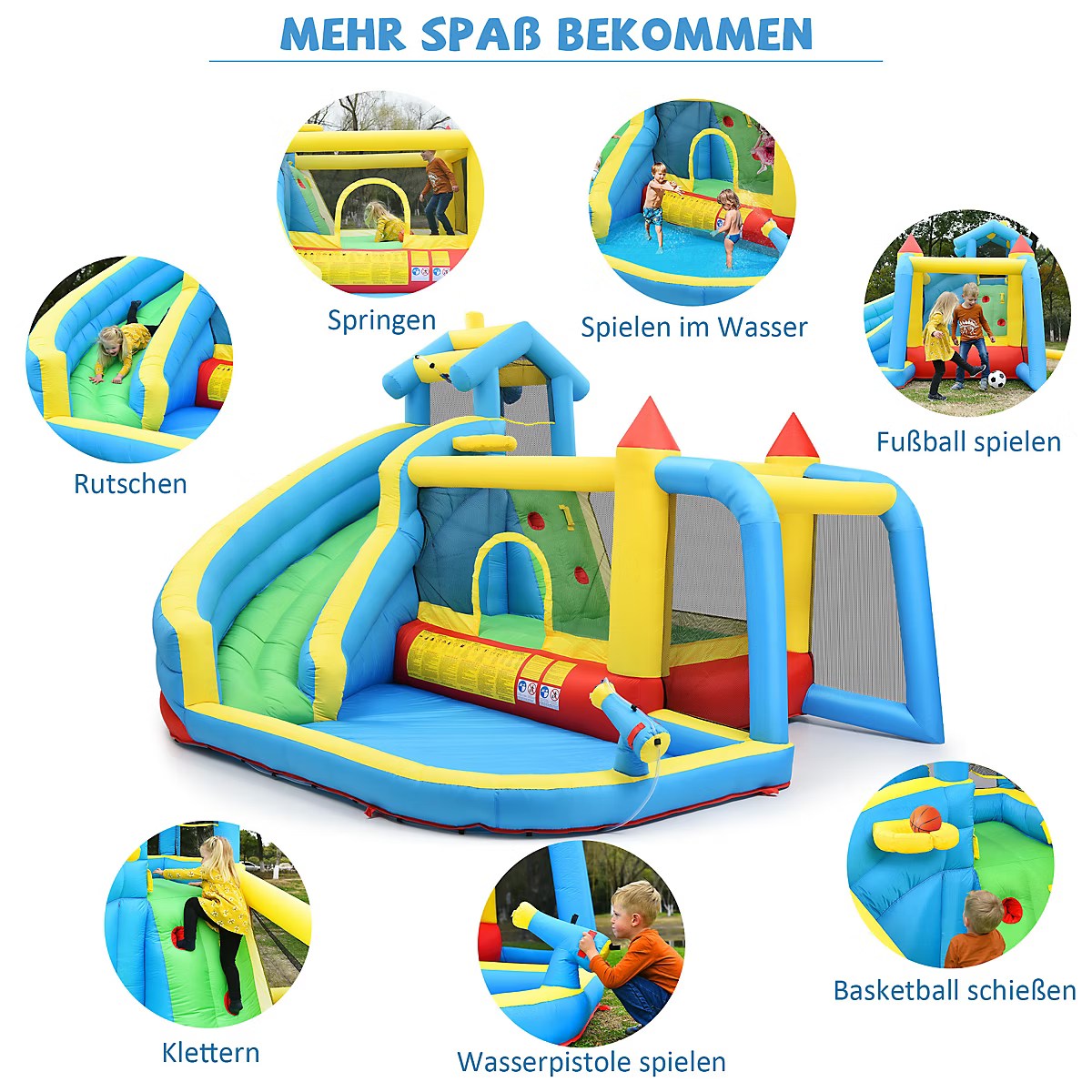 Château Gonflable - Aires de Jeux Gonflables 5 en 1 avec Toboggan, Piscine et Zones de Saut, Tissu Oxford, Multicolore – Image 6