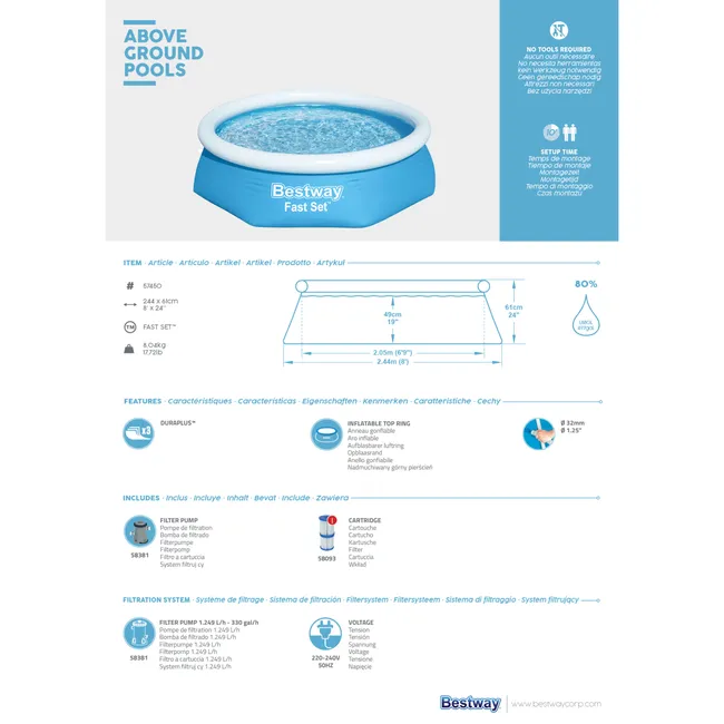 Piscine hors-sol BESTWAY rond Diam.2.05 x H.0.61 m – Image 2