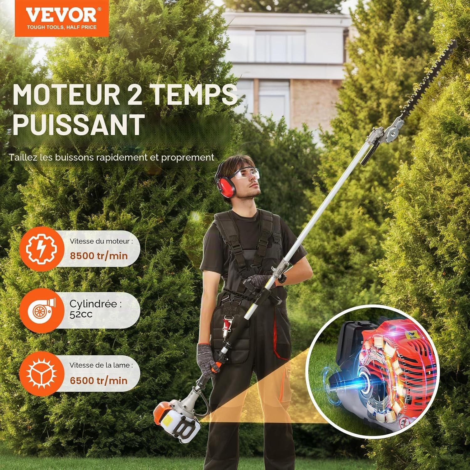 VEVOR Outil multifonction thermique 6 en 1 52 cc taille-haie débroussailleuse - visuel 2